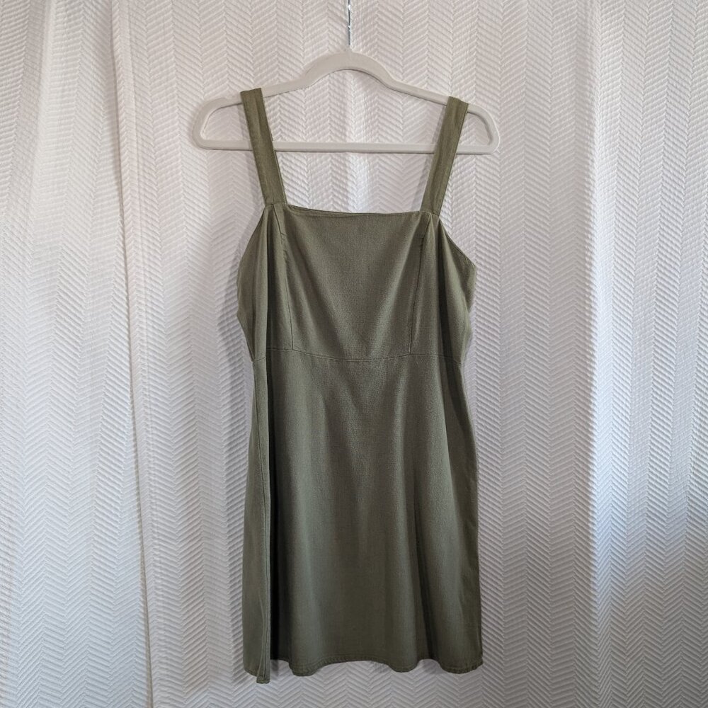 Cotton On Linen Blend Mini Dress Khaki Green Vacation Resort Minimalist Small